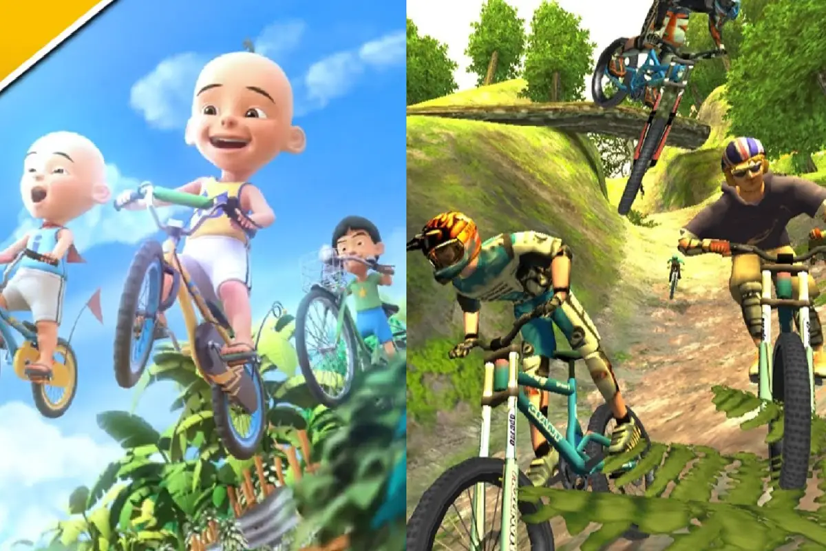 Upin & Ipin Balap Sepeda Downhill Seru di Kampung Durian Runtuh Upin & Ipin bermain game balap sepeda downhill di Kampung Durian Runtuh dengan rintangan seru