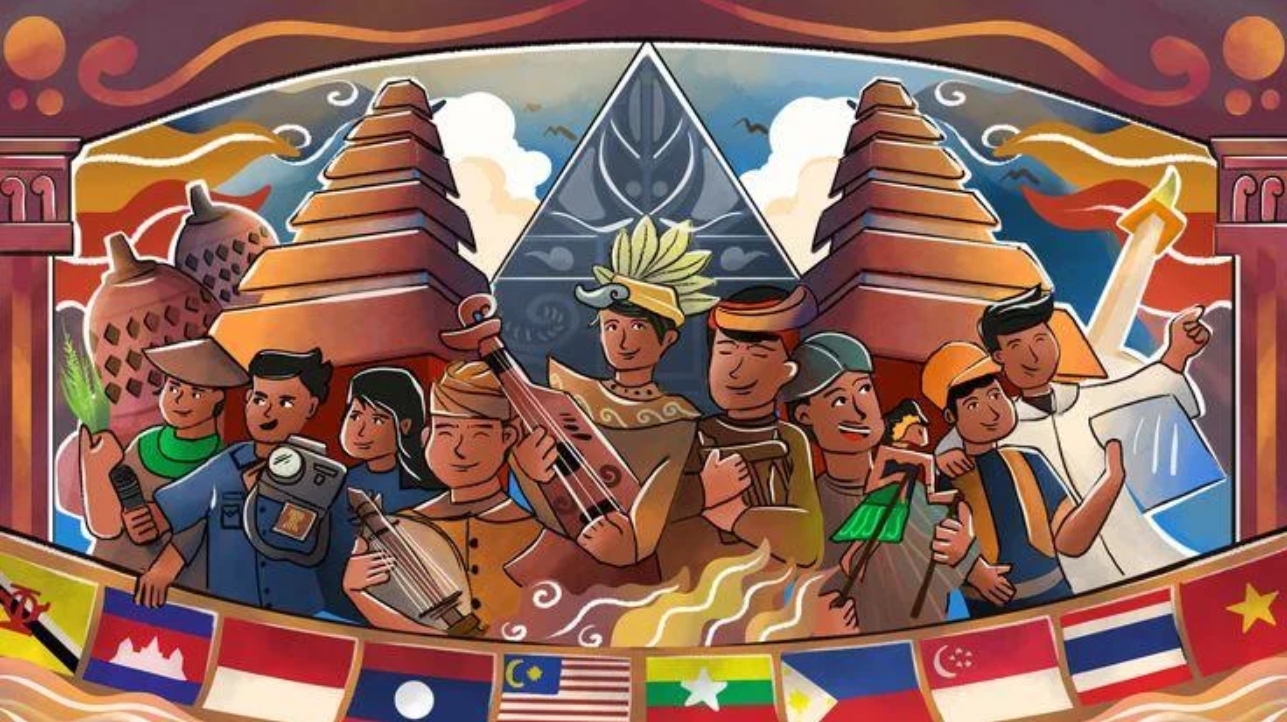 komunitas lokal sedang berkegiatan budaya tradisional di ruang publik