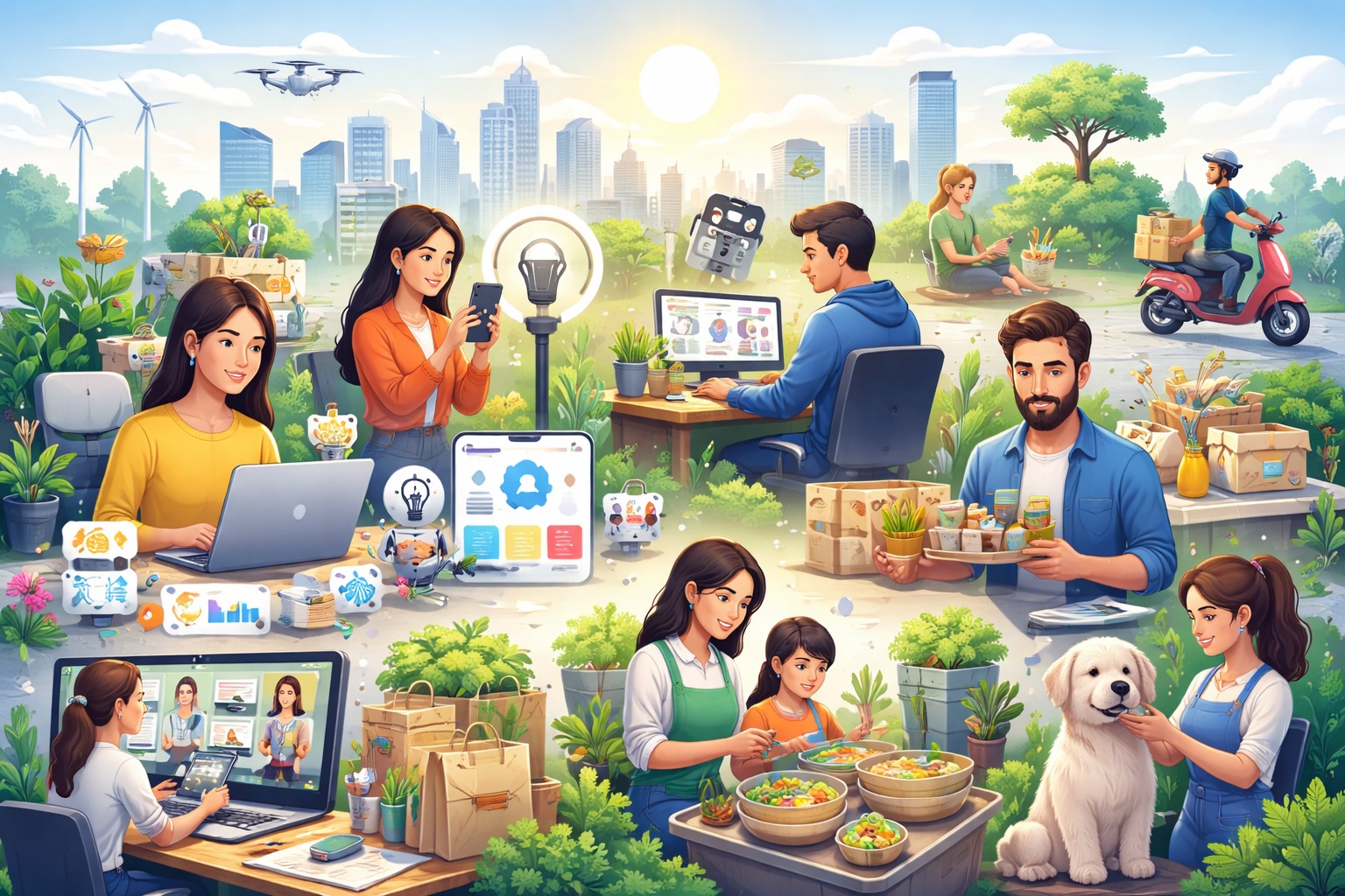 Anak muda menjalani lifestyle modern produktif dengan bekerja menggunakan laptop di kafe modern