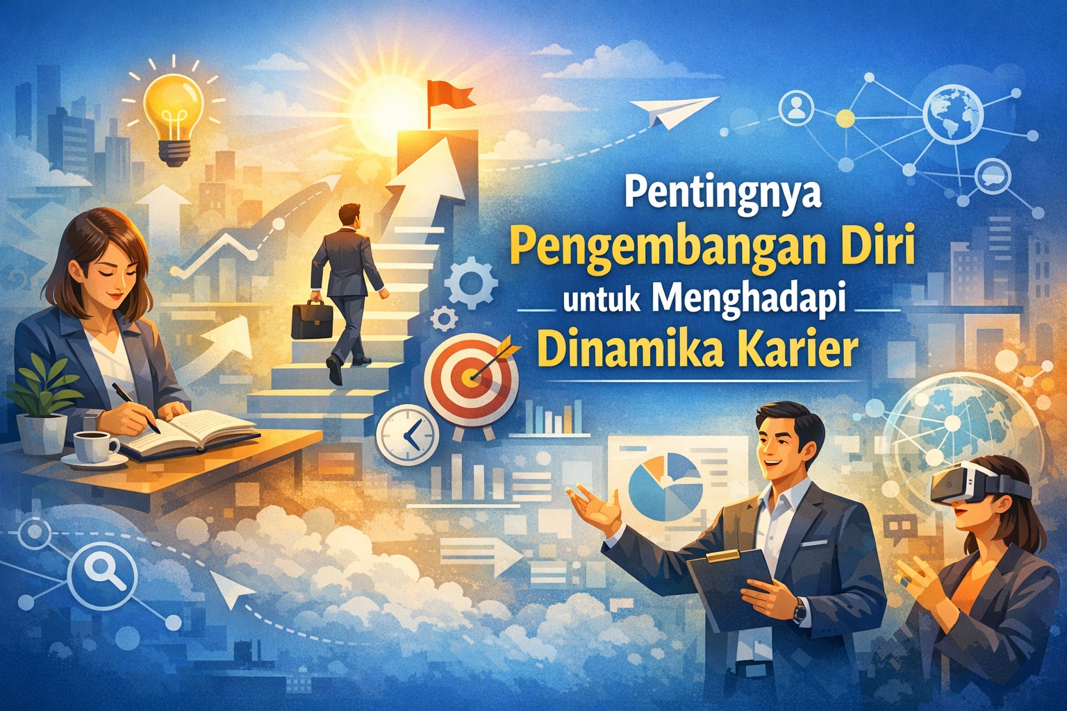 Pengembangan Diri untuk Meningkatkan Karier Profesional Ilustrasi seseorang meningkatkan kemampuan diri untuk meraih kesuksesan karier profesional
