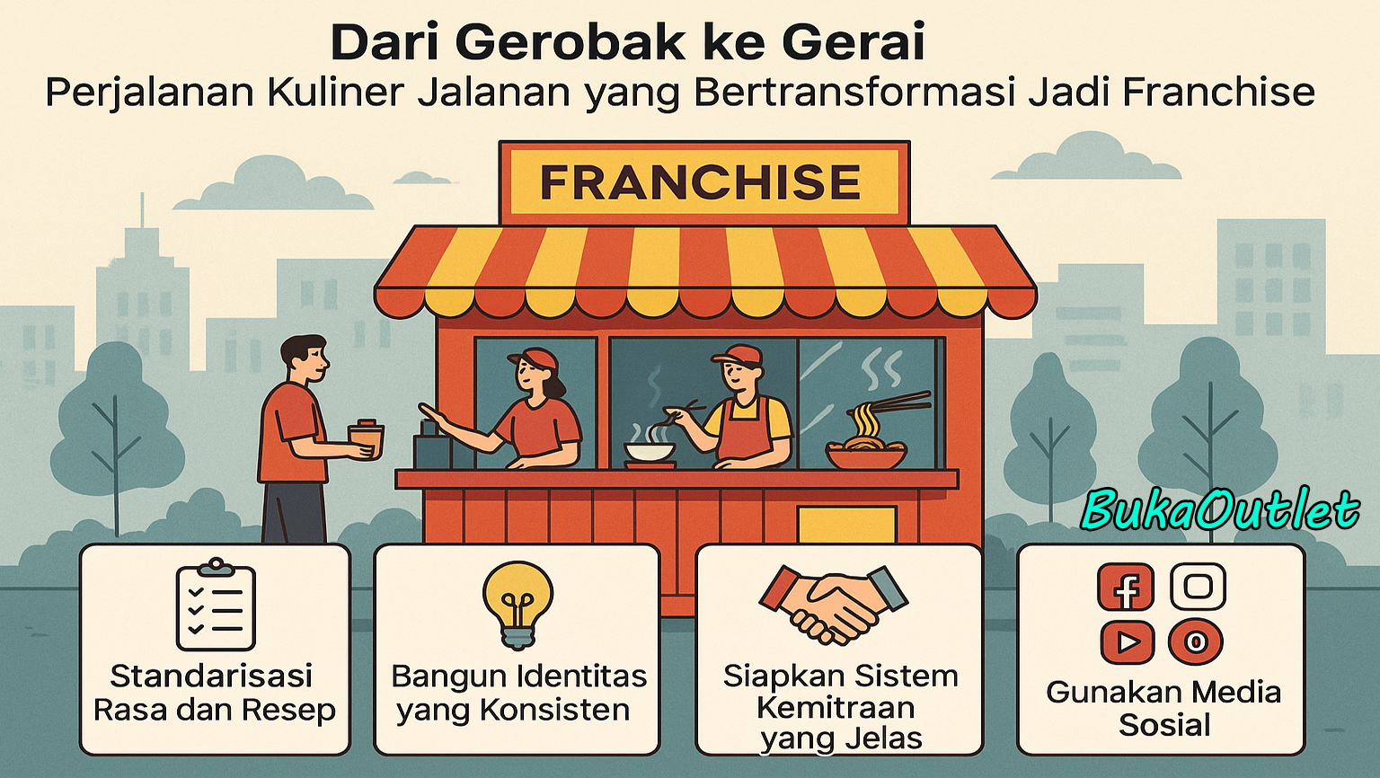 Pelaku UMKM kuliner lokal sedang melayani pelanggan di kedai makanan modern dengan produk khas daerah