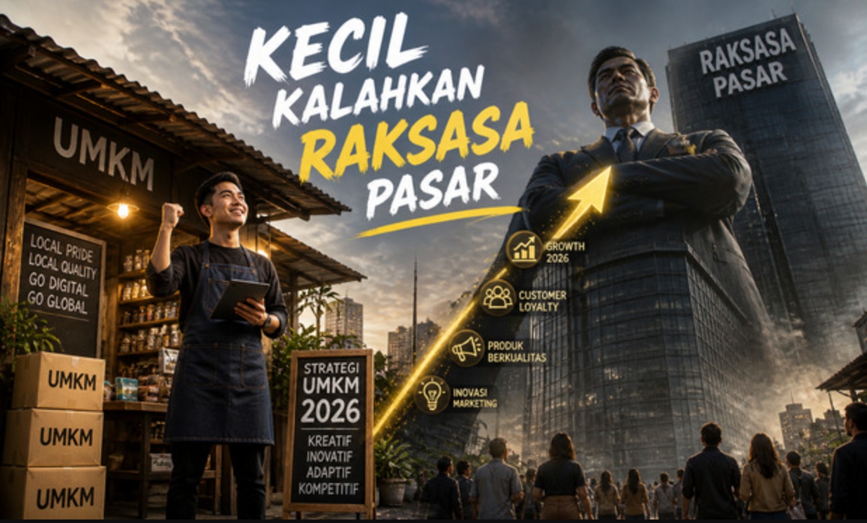 Pelaku UMKM kuliner lokal sedang melayani pelanggan di kedai makanan modern dengan produk khas daerah
