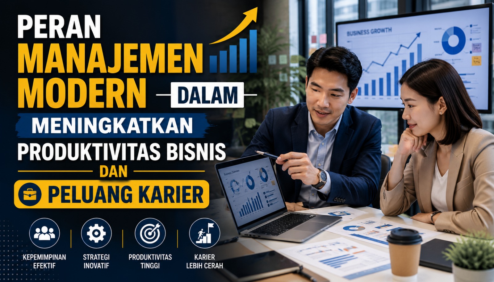 Ilustrasi profesional mengembangkan karier di era digital dengan teknologi dan pengembangan diri.